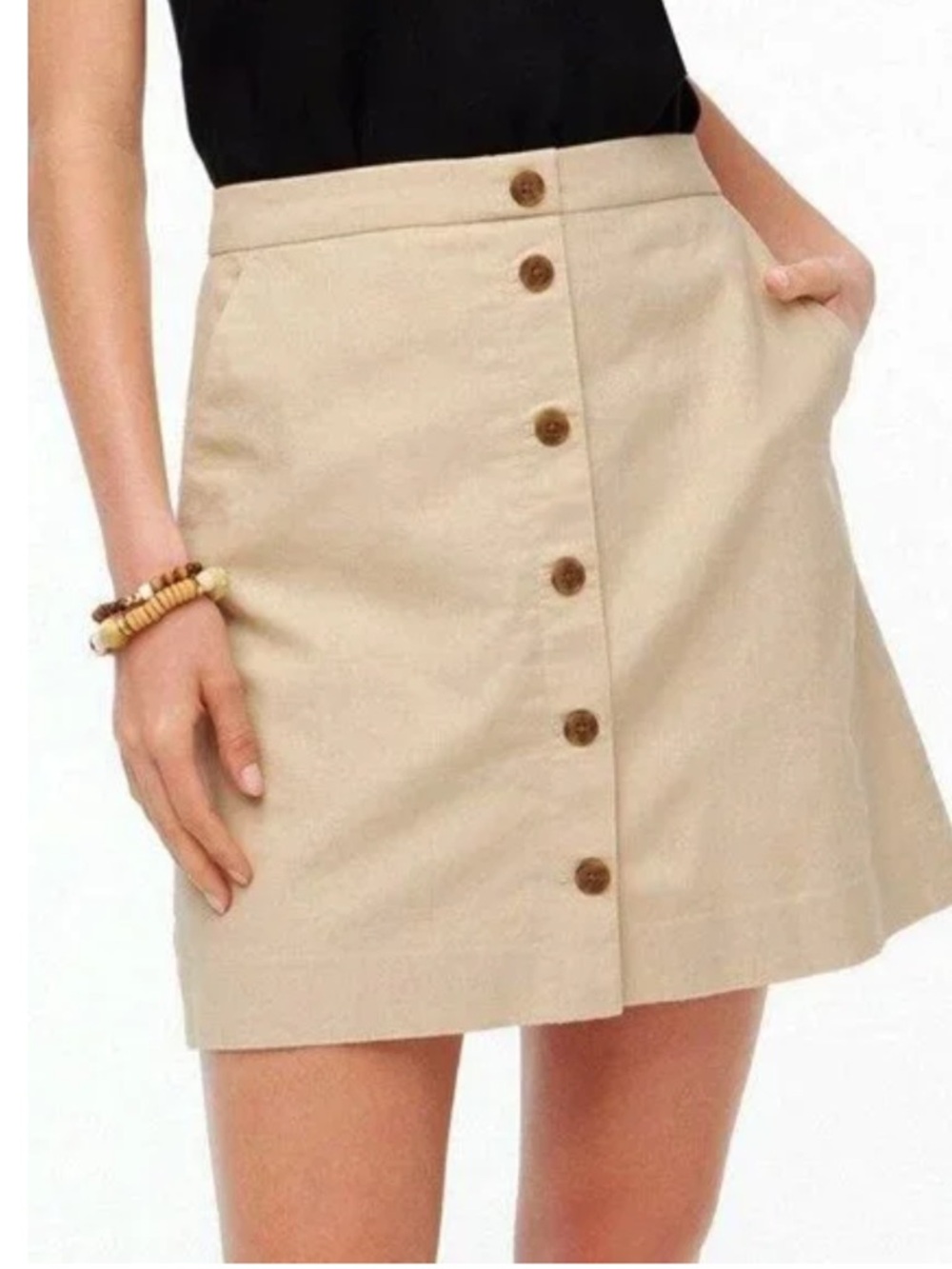 J. CREW Factory NWOT Linen/Cotton A-Line Button Front Skirt, Beige, Size Small